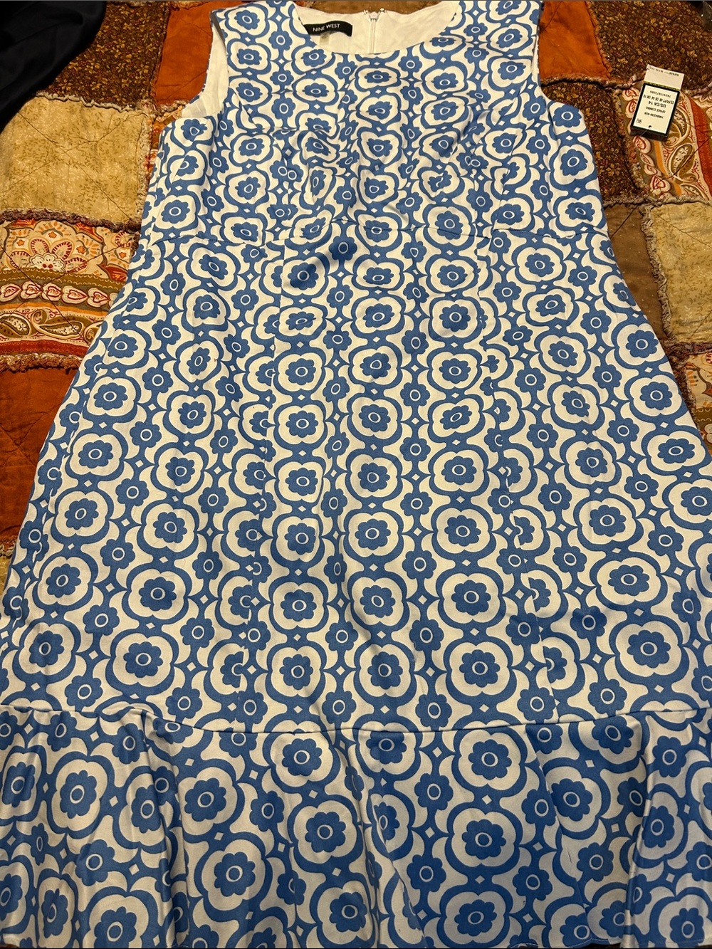Nine West Blue and White Floral-Pattern  Dress